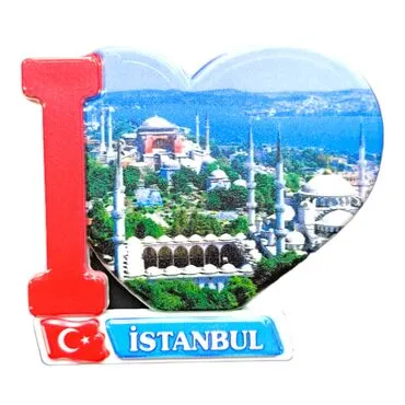 Istanbul Themed Customised UV Printed Plastic Base Heart Shaped Fridge Magnet 86x62 mm - 30