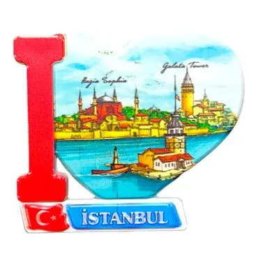 Istanbul Themed Customised UV Printed Plastic Base Heart Shaped Fridge Magnet 86x62 mm - 31