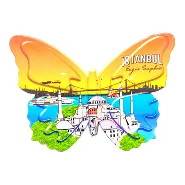 Istanbul Themed Customised UV Printed Plastic Base Butterfly Shaped Fridge Magnet 80x58 mm - 23