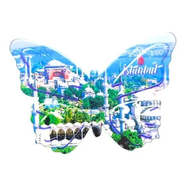 Istanbul Themed Customised UV Printed Plastic Base Butterfly Shaped Fridge Magnet 80x58 mm - 24