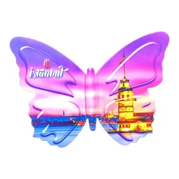 Istanbul Themed Customised UV Printed Plastic Base Butterfly Shaped Fridge Magnet 80x58 mm - 25