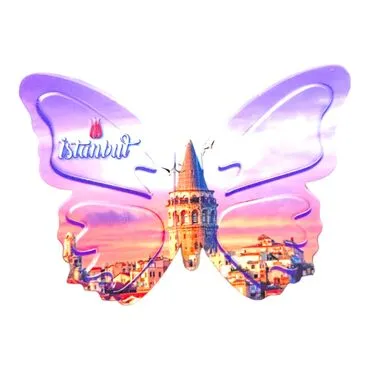Istanbul Themed Customised UV Printed Plastic Base Butterfly Shaped Fridge Magnet 80x58 mm - 26