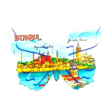 Istanbul Themed Customised UV Printed Plastic Base Butterfly Shaped Fridge Magnet 80x58 mm - 27