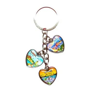 Istanbul Themed Metal Keychain With 3 Charms - Heart 40x85 mm - 8