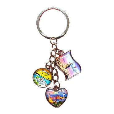 Istanbul Themed Metal Keychain With 3 Charms - Mixed 40x90 mm - 10