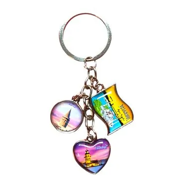 Istanbul Themed Metal Keychain With 3 Charms - Mixed 40x90 mm - 11