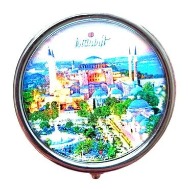 Istanbul Themed Customised Epoxy Round Pill Box 50x15 mm - 6