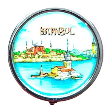 Istanbul Themed Customised Epoxy Round Pill Box 50x15 mm - 7