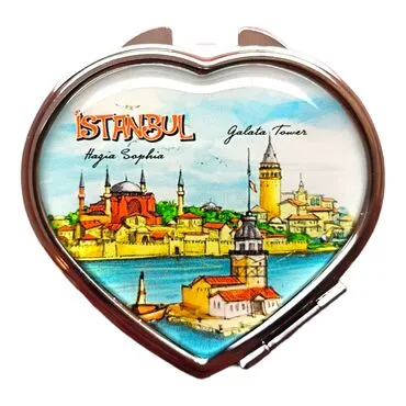 Toptan İstanbul Temalı Myros Metal Kalp Ayna 70x65x8 mm - 8