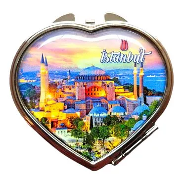 Toptan İstanbul Temalı Myros Metal Kalp Ayna 70x65x8 mm - 9
