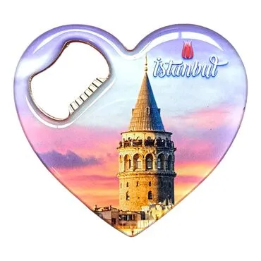 Toptan İstanbul Temalı Myros Metal Kalp Açacak Magnet 85x76 mm - 9