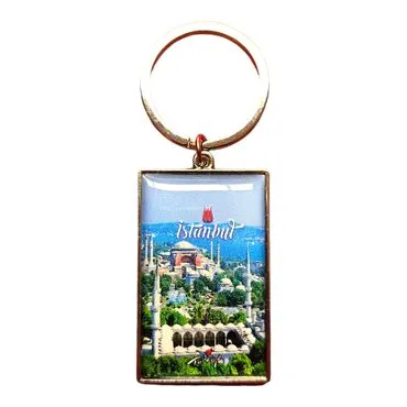 Istanbul Themed Metal Big Rectangle Keychain 32x88 mm - 3