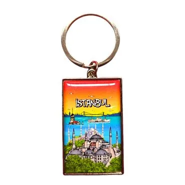 Istanbul Themed Metal Big Rectangle Keychain 32x88 mm - 4