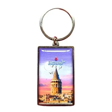 Istanbul Themed Metal Big Rectangle Keychain 32x88 mm - 6