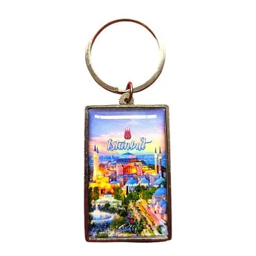 Istanbul Themed Metal Big Rectangle Keychain 32x88 mm - 7