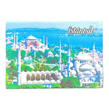 Istanbul Themed Wooden Canvas Fridge Magnet 50x70 mm - 18