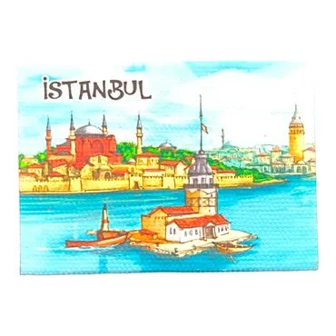 Istanbul Themed Wooden Canvas Fridge Magnet 50x70 mm - 19