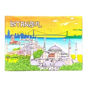 Istanbul Themed Wooden Canvas Fridge Magnet 50x70 mm - 20