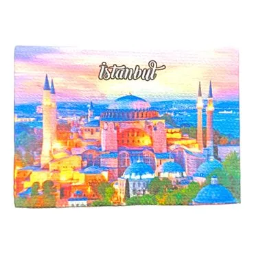 Istanbul Themed Wooden Canvas Fridge Magnet 50x70 mm - 21