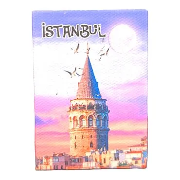 Istanbul Themed Wooden Canvas Fridge Magnet 50x70 mm - 22