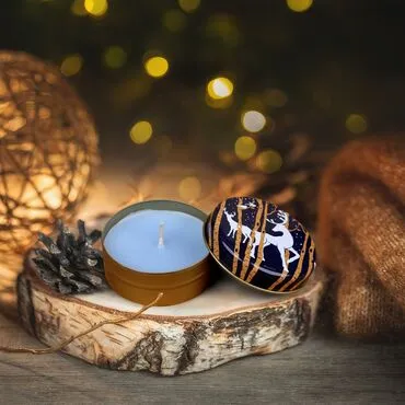Wholesale Navy Blue Christmas Reindeer Metal Tin Candle