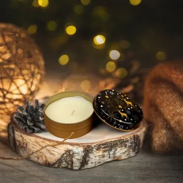 Wholesale Black Christmas Themed Metal Box Candle