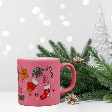 Wholesale Pink Snowman Themed New Year Ceramic Mug