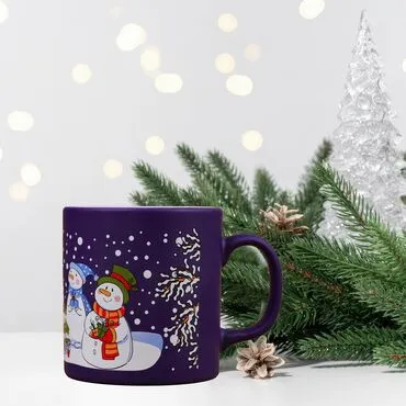 Wholesale Dark Blue Snowmen Ceramic Mug