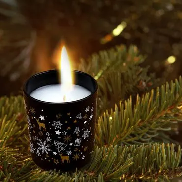 Wholesale Black Christmas Themed Glass Candle - Standart - 2