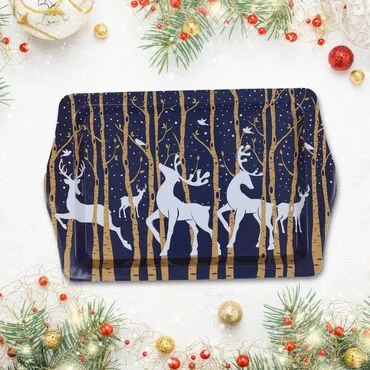 Wholesale Navy Blue Deer Themed Winter Mini Metal Tray