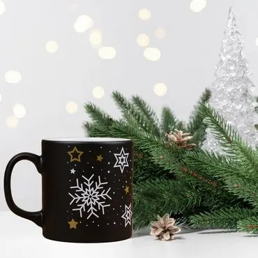 Wholesale Black Star Snowflake Ceramic Mug - Standart - 2