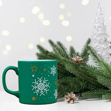 Wholesale Green Star Snowflake Ceramic Mug - Standart - 2