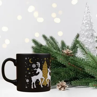 Toptan Siyah Geyikli Winter Seramik Kupa - Standart - 2