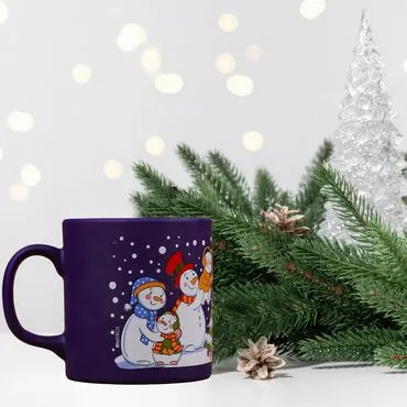 Wholesale Dark Blue Snowmen Ceramic Mug - Standart - 2