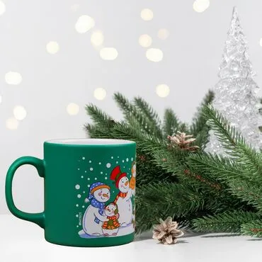 Wholesale Green Snowmen Ceramic Mug - Standart - 2