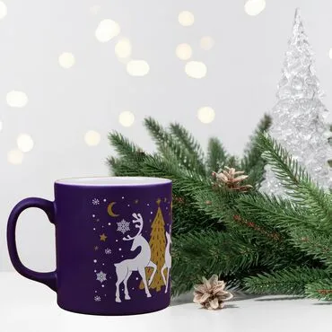 Wholesale Navy Blue Deer Themed Winter Ceramic Mug - Standart - 2