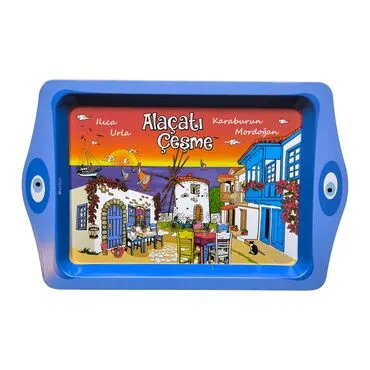 Wholesale Alacati Themed Mini Metal Tray (25*16 Cm)