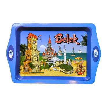 Toptan Belek Temalı Mi̇ni̇ Metal Tepsi̇ (25*16 Cm)