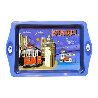 Wholesale Istanbul Themed Mini Metal Tray (25*16 Cm)