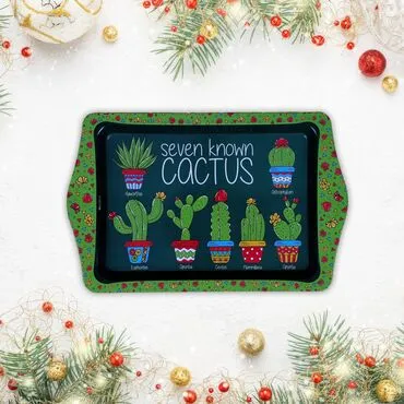 Wholesale Cactus Themed Mini Metal Tray (25*16 Cm)