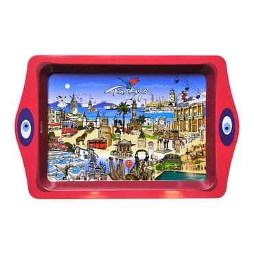 Toptan Türkiye Temalı Mi̇ni̇ Metal Tepsi̇ (25*16 Cm)