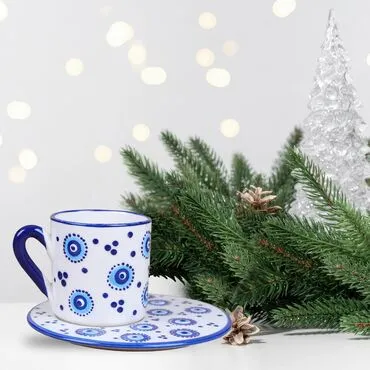 Wholesale Evil Eye Themed Cylinder Turkish Coffee Cup
