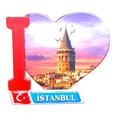 Istanbul Themed Customised UV Printed Plastic Base Heart Shaped Fridge Magnet 86x62 mm - 32