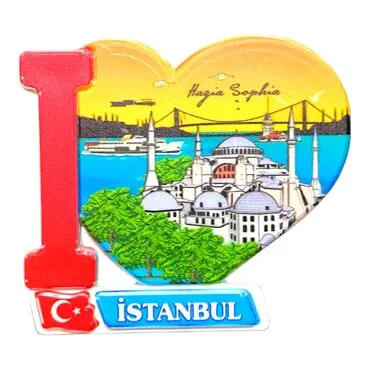 Istanbul Themed Customised UV Printed Plastic Base Heart Shaped Fridge Magnet 86x62 mm - 33