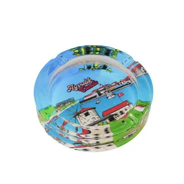 Wholesale Ayvalık Region Themed Myros Round Glass Ashtray