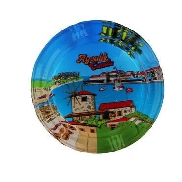 Wholesale Ayvalık Region Themed Myros Round Glass Ashtray - Standart - 2