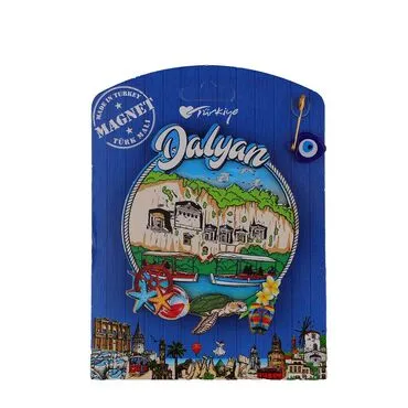 Wholesale Dalyan Themed Myros Packaged UV Printed Wooden Refrigerator Magnet