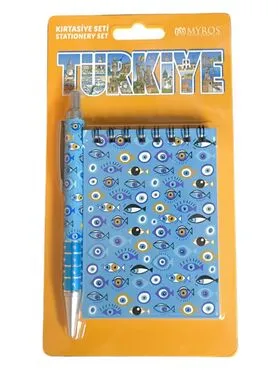 Wholesale Evil Eye Themed Notebook and Retractable Ballpoint Pen Set - Standart