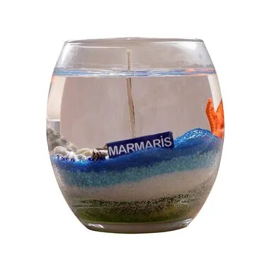 Toptan Marmaris Temalı Myros Fanus Şeffaf Mum