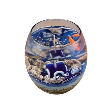 Toptan Marmaris Temalı Myros Fanus Şeffaf Mum - Standart - 2